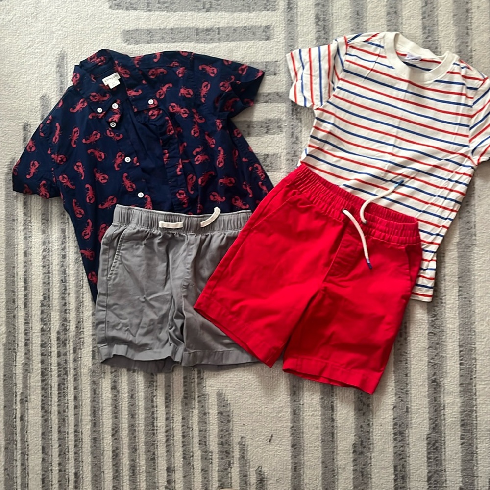 Boys 6/7 patriotic 4-piece summer lot (J. Crew crew cuts, Gap, Hanna Andersson